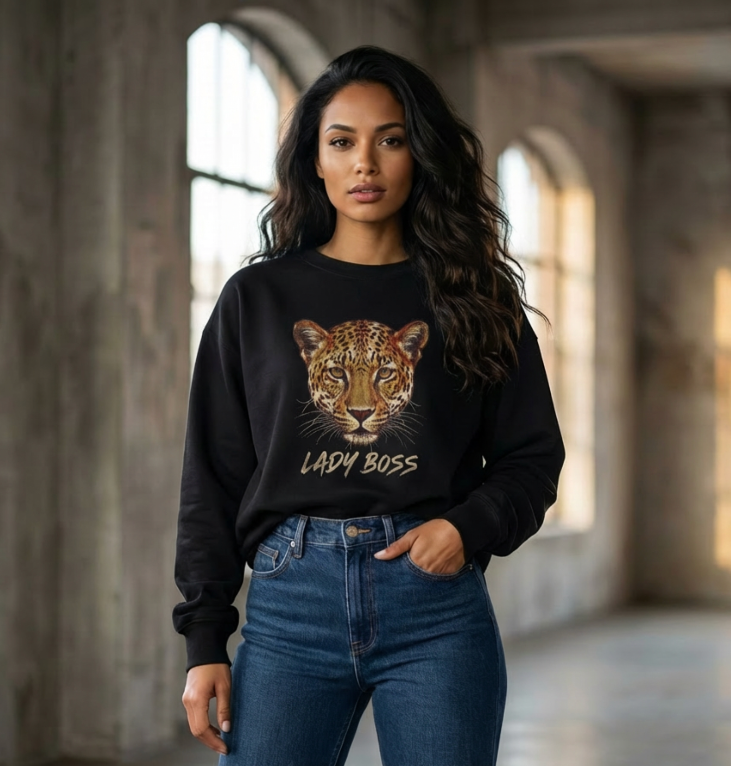 Lady Boss Leopard Crewneck Sweatshirt